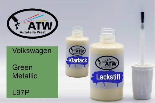 Volkswagen, Green Metallic, L97P: 20ml Lackstift + 20ml Klarlack - Set, von ATW Autoteile West.